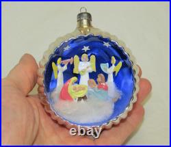 Italy 3D Diorama Jumbo Glass Baby Jesus Mary Antique Christmas Ornament 1950's