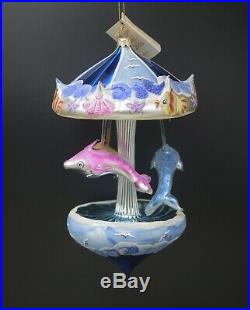 Italy Mercury Glass Carousel XL Christmas Ornament Dolphins Radko Style Vtg