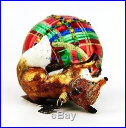 JAY STRONGWATER JUBILEE PLAID FOX ON TARTAN GLASS CHRISTMAS ORNAMENT NEW WithSTAND