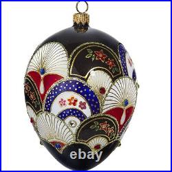 Japanese Fan Jeweled Egg Polish Glass Christmas Ornament