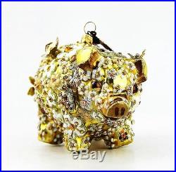Jay Strongwater Angelic Blossom Golden Pig Glass Christmas Ornament New Box