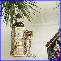 Jay Strongwater Big Ben With Tiger Glass Ornament #sdh2278-280 Brand Nib F/sh