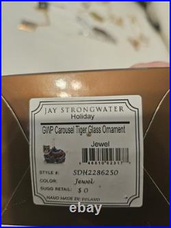 Jay Strongwater Carousel Tiger Glass Christmas Ornament Jewel Poland with Box