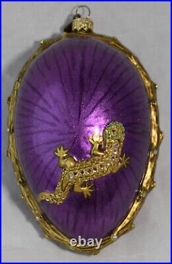 Jay Strongwater Christmas Ornament Gecko Egg Purple Blown Glass Swarovski NOS