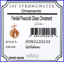 Jay Strongwater Fantail Golden Peacock Glass Christmas Ornament New Box