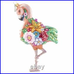 Jay Strongwater'Flower Flamingo' Glass Christmas Ornament, Factory New