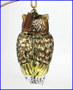 Jay Strongwater Gilded Owl Large Glass Christmas Ornament New Box