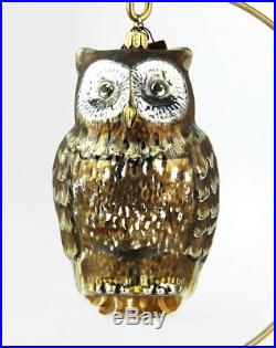 Jay Strongwater Gilded Owl Large Glass Christmas Ornament New Box