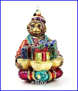 Jay Strongwater Jubilee Monkey With Gifts Glass Christmas Ornament New Box
