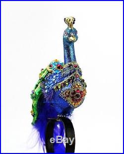 Jay Strongwater Jubilee Peacock Clip & Feathers Glass Christmas Ornament New Box