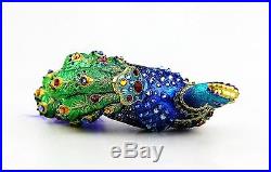 Jay Strongwater Jubilee Peacock Clip & Feathers Glass Christmas Ornament New Box
