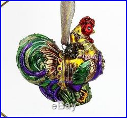 Jay Strongwater Jubilee Rooster Glass Christmas Ornament New Box