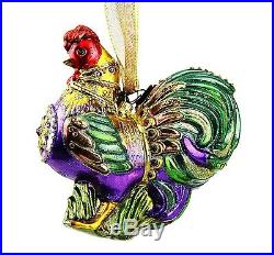 Jay Strongwater Jubilee Rooster Glass Christmas Ornament New Box