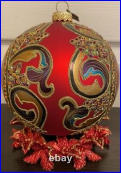 Jay Strongwater Round Glass Handmade Ornament withStand 2002 NO BOX