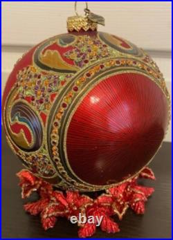 Jay Strongwater Round Glass Handmade Ornament withStand 2002 NO BOX