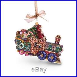 Jay Strongwater Santa on Train Glass Christmas Ornament New in Jay Box