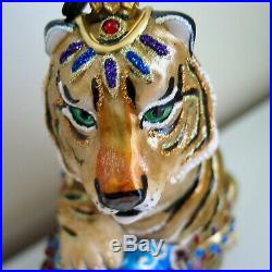 Jay Strongwater TIGER WITH BALL Glass Christmas Ornament Made with SWAROVSKI