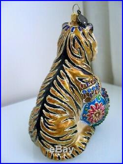 Jay Strongwater TIGER WITH BALL Glass Christmas Ornament Made with SWAROVSKI