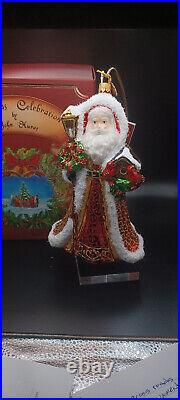 John Huras Christmas Celebration Santa with Lantern Glass Ornament New In Box
