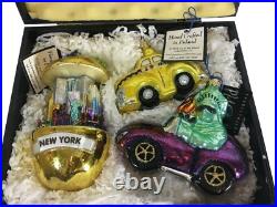 Joy To The World Ornaments Glass Poland Free Ride Taxi New York Hand Painted Joy To The World Ornaments Glass Poland Free Ride Taxi New York Hand Painted