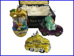 Joy To The World Ornaments Glass Poland Free Ride Taxi New York Hand Painted Joy To The World Ornaments Glass Poland Free Ride Taxi New York Hand Painted