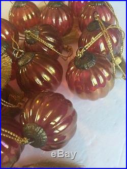Kugel Glass Ornament LOT Melon-Ribbed Ball Brass Cap Christmas LOT of 20