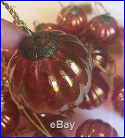 Kugel Glass Ornament LOT Melon-Ribbed Ball Brass Cap Christmas LOT of 20