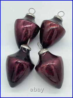 Kugel Style Crackle Glass Christmas Ornament Ruby Burgundy Red Acorn Hook Hung