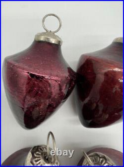 Kugel Style Crackle Glass Christmas Ornament Ruby Burgundy Red Acorn Hook Hung