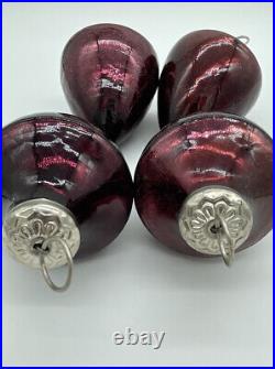 Kugel Style Crackle Glass Christmas Ornament Ruby Burgundy Red Acorn Hook Hung