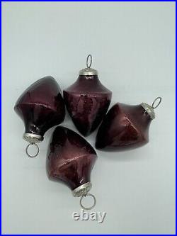 Kugel Style Crackle Glass Christmas Ornament Ruby Burgundy Red Acorn Hook Hung