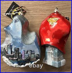 Kurt Adler DC Comics Superman & Batman Polonaise Glass Christmas Ornament Set