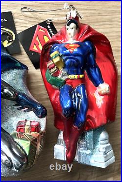 Kurt Adler DC Comics Superman & Batman Polonaise Glass Christmas Ornament Set
