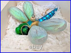 Kurt Adler Polonaise Komozja Green & Blue Dragonfly 3 Glass Ornament & Box AP883