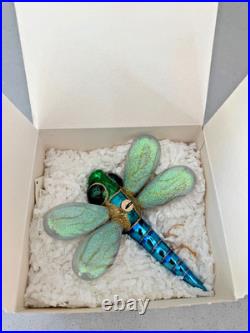 Kurt Adler Polonaise Komozja Green & Blue Dragonfly 3 Glass Ornament & Box AP883