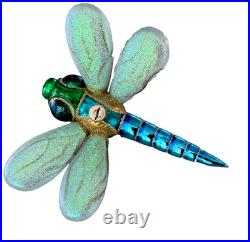 Kurt Adler Polonaise Komozja Green & Blue Dragonfly 3 Glass Ornament & Box AP883
