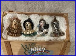 Kurt Adler Wizard Of Oz Polonaise Ornament 4 Piece Set Wooden Crate 1998