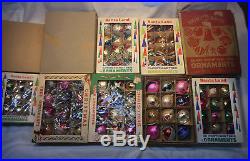 LOT 10 Boxes Vintage Christmas Ornaments Glass Indent Shiny Brite Poland Santa