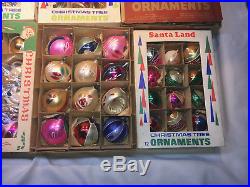 LOT 10 Boxes Vintage Christmas Ornaments Glass Indent Shiny Brite Poland Santa