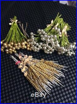 LOT Vtg Christmas Silver/Gold Mercury Glass Ball Beads Spike Picks-Chenille