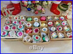 LOT of 36 Vtg Feather Tree Indents Bells Painted Glass Xmas Ornament Japan Mini