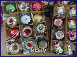 LOT of 36 Vtg Feather Tree Indents Bells Painted Glass Xmas Ornament Japan Mini