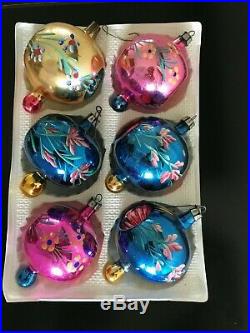 LOT of 6 VTG 1950's MERCURY GLASS DOUBLE INDENT HOT AIR BALLOON XMAS ORNAMENTS