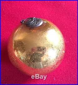 Large Antique 19th century Mercury Glass Kugel Christmas Ornament Gold