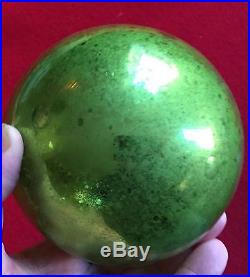 Large Antique 19th century Mercury Glass Kugel Christmas Ornament Green