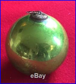 Large Antique 19th century Mercury Glass Kugel Christmas Ornament Green