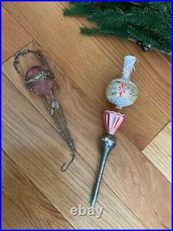 Large Antique Glass Wire Wrapped Christmas Ornament 7 PLUS Tree topper PINK