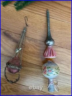 Large Antique Glass Wire Wrapped Christmas Ornament 7 PLUS Tree topper PINK