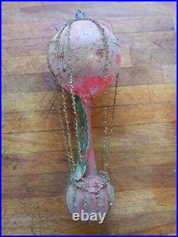 Large Antique Glass Wire Wrapped Christmas Ornament SANTA Hot Air Balloon 8