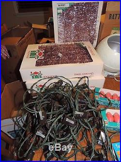 Large Collection Of Vintage Pink Christmas Decorations, Lights, Ornaments, Tinsel